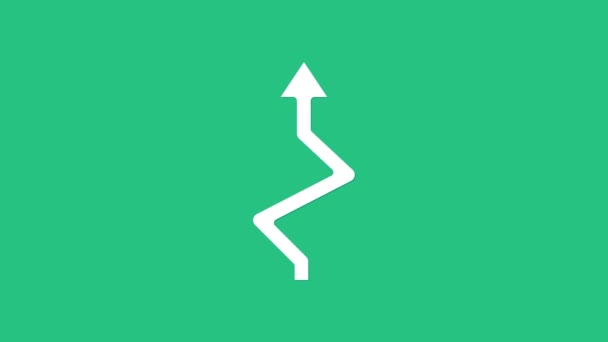 Witte Pijl pictogram geïsoleerd op groene achtergrond. Richting Pijlpunt symbool. Navigatiepunter teken. 4K Video motion grafische animatie - Video
