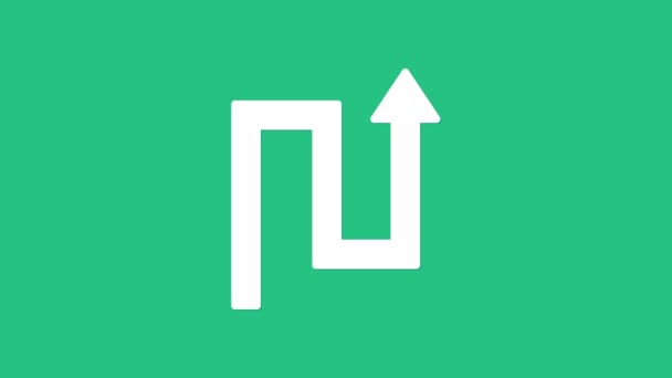 Fehér nyíl ikon elszigetelt zöld alapon. Irány Nyílhegy szimbólum. Navigációs mutatójel. 4K Videó mozgás grafikus animáció - Felvétel, videó