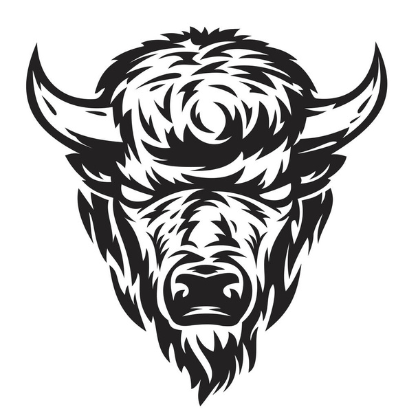 Buffalo head in hand drawn sketch monochrome style isolated on white background. Modern graphic design element for label or print. Vector art illustration. - ベクター画像