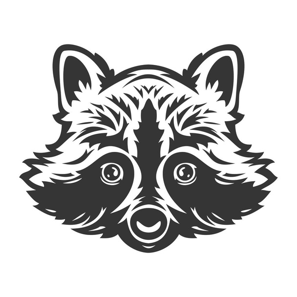 Raccoon head in hand drawn sketch monochrome style isolated on white background. Modern graphic design element for label or poster. Vector art illustration. - Vektor, Bild