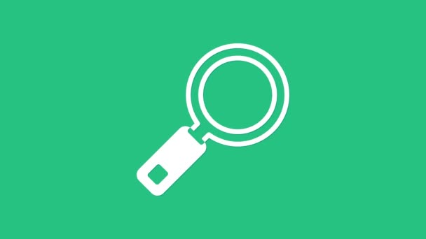 White Magnifying glass icon isolated on green background. Search, focus, zoom, business symbol. 4K Video motion graphic animation - Footage, Video