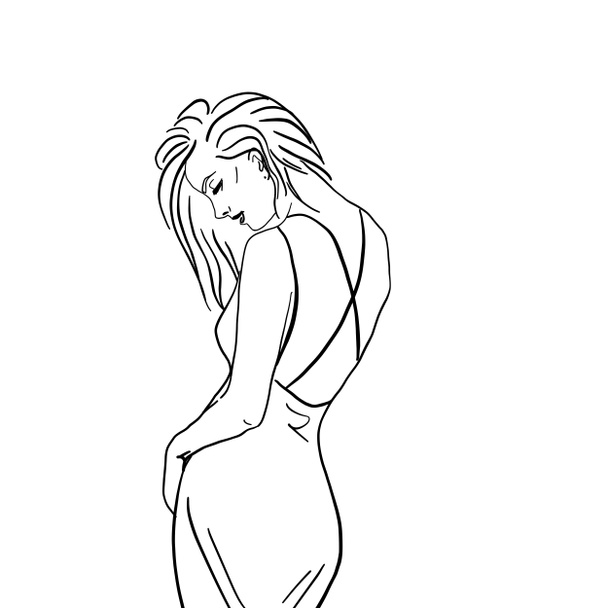 Naked young woman one line drawing style. Minimalistic background. Fashion wallpaper - Photo, Image