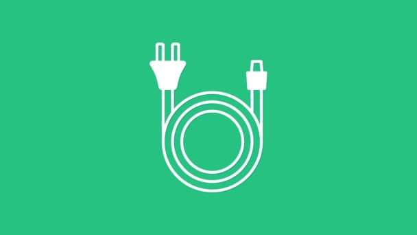 Λευκό ηλεκτρικό εικονίδιο βύσμα απομονώνονται σε πράσινο φόντο. Έννοια της σύνδεσης και της αποσύνδεσης της ηλεκτρικής ενέργειας. 4K Γραφική κίνηση κίνησης βίντεο - Πλάνα, βίντεο