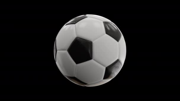 サッカーボール360回転。孤立したアルファチャンネルシームレスループアニメーション現実的な3Dアニメーションシームレスループ。スポーツニュースやスポーツ広告に最適です。黒と白のサッカー。スローモーション - 映像、動画