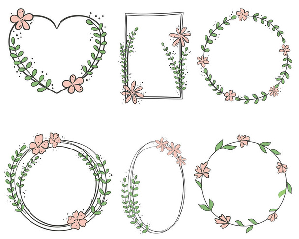Set of botanical frames, vector hand-drawn graphics. - Vektör, Görsel