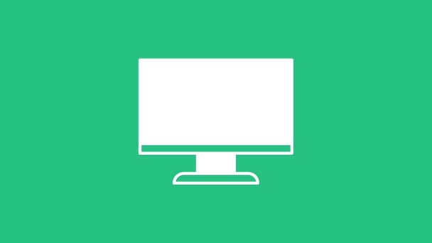 Λευκό εικονίδιο οθόνης υπολογιστή απομονωμένο σε πράσινο φόντο. Ηλεκτρονική συσκευή. Μπροστά. 4K Γραφική κίνηση κίνησης βίντεο - Πλάνα, βίντεο