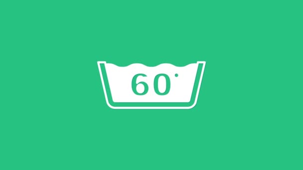 White Washing under 60 degrees celsius icon isolated on green background. Temperature wash. 4K Video motion graphic animation - Footage, Video