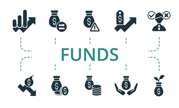 Fonds-Icon gesetzt. Enthält editierbare Symbole wie Erhöhung der Kosten, Investitionsrisiko, Entscheidung und mehr. - Vektor, Bild