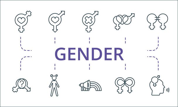 Gender icon set. Содержит редактируемые иконки темы, такие как бисексуальность, выход, гендерно-экспансивный и многое другое - Вектор,изображение