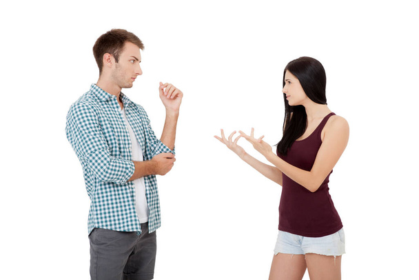 Couple talking arguing on each other isolated - Photo, Image