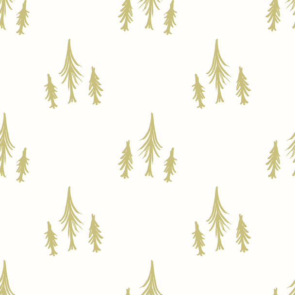 シームレスに最小限の冬の木の休日の背景。スプルースのドゥオトン柄。スキャンディお祝いクリスマスのモチーフの背景。スタイリッシュなシンプルな現代的なyuleデジタルギフト包装紙. - ベクター画像