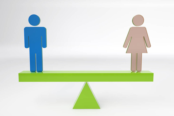 Concetto spettacolare sulla parità di genere uomini e donne su rendering 3D RENDER 3d. - Foto, immagini