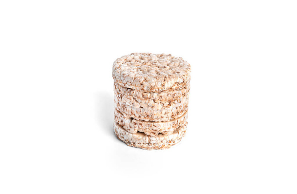 Crispbreads isolated on white background. Rice cakes isolated. - Photo, Image