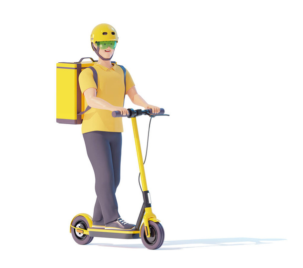 Electric scooter delivery courier with thermal backpack - 写真・画像