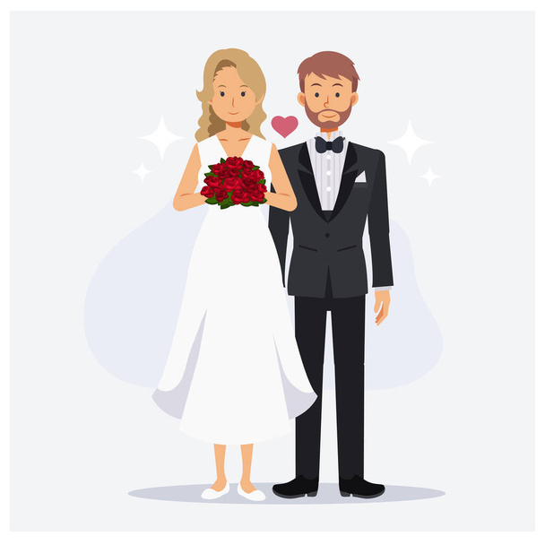 mignon couple mariage. mariée et marié, mariage, illustration vectorielle de personnage de dessin animé plat. - Vecteur, image
