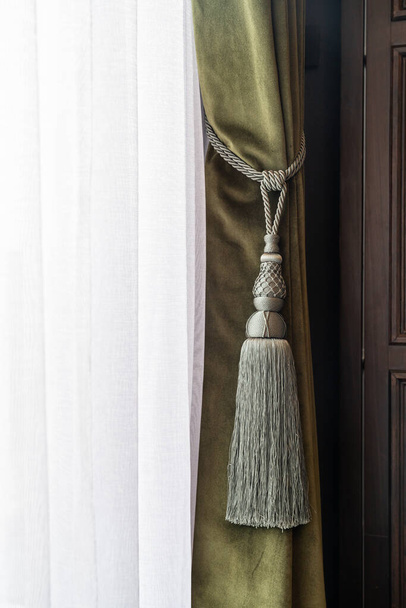 luxury curtain tie back detail, interior design decoration concept - Photo, Image