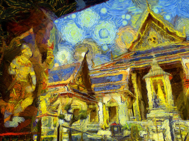 Velký palác wat phra kaew bangkok thailand Ilustrace vytváří impresionistický styl malby. - Fotografie, Obrázek