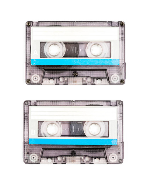 Régi Vintage audio kazetta szalag - mindkét oldalán A és B elszigetelt fehér háttér eiyj vágási útvonal - Fotó, kép