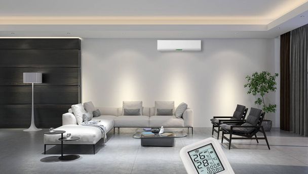 grande luxo modernos interiores luminosos com ar condicionado ilustração 3D renderização - Foto, Imagem