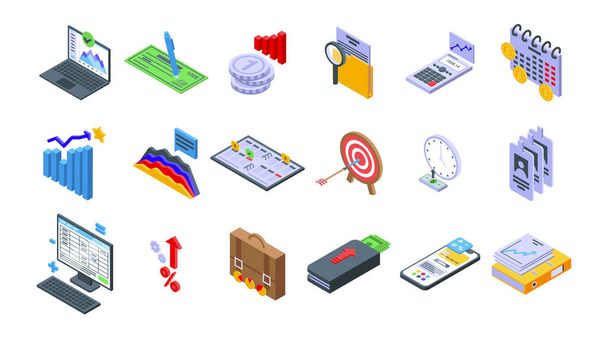 Financial planning icons set isometric vector. Risk manage - Vector, Image