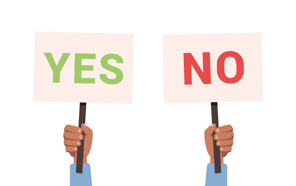Hand holding yes or no placard. Question, choice, vote concept. Vector stock - Vector, Image