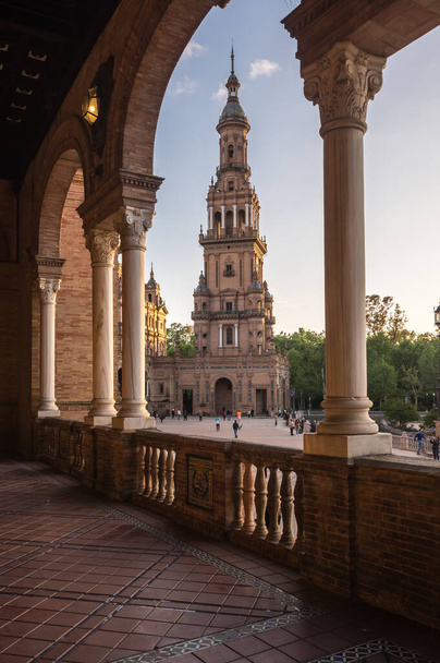 The Plaza de Espana ("Spain Square" in English) is a plaza in the Maria Luisa Park in Seville, Spain - Fotoğraf, Görsel