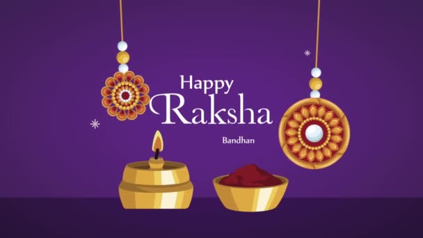 szczęśliwy raksha bandhan napisy z bransoletki świeca i proszek - Materiał filmowy, wideo