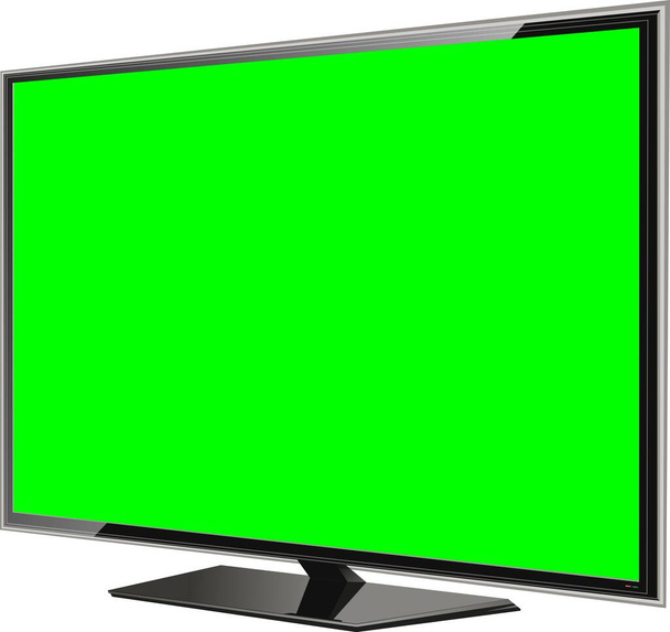 Realista pantalla LCD de TV maqueta. Panel con pantalla verde sobre fondo. Ilustración vectorial - Vector, Imagen