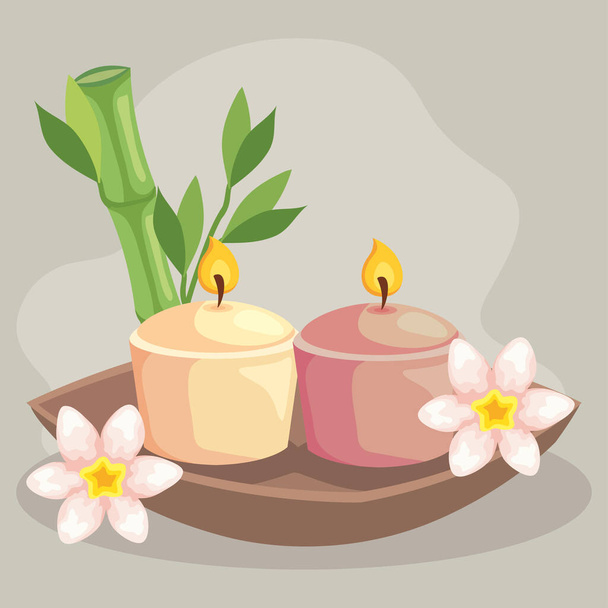 κεριά με μπαμπού spa - Διάνυσμα, εικόνα