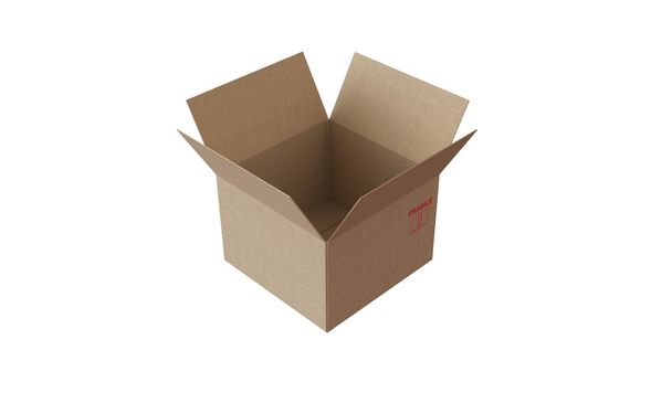 Boîte en carton avec couvercle ouvert isolé sur blanc en parfait état
 - Photo, image