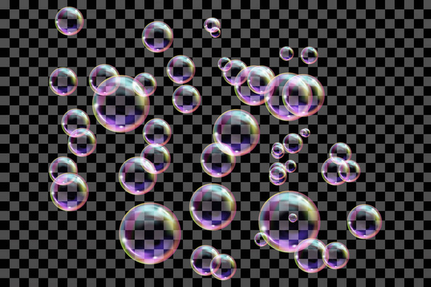 Reaistic colored balls.Vector texture.Flying прозрачные мыльные пузыри. - Вектор,изображение