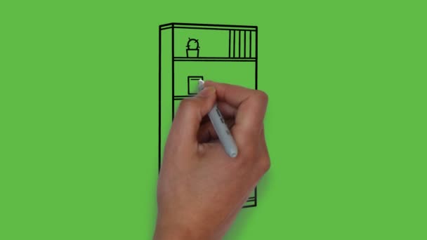 Desenho almirah em preto e azul combinação de cores em fundo de tela verde abstrata - Filmagem, Vídeo