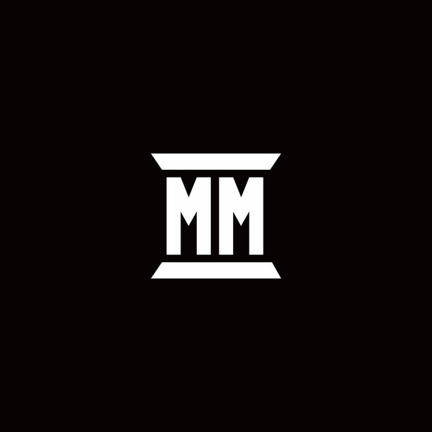 MMのロゴの最初の文字のモノグラムと柱形のデザインテンプレート黒の背景に隔離 - ベクター画像