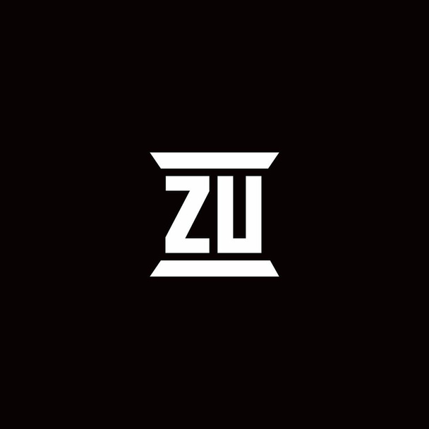 ZU logó kezdőbetű monogram pillér alakú design sablon elszigetelt fekete háttér - Vektor, kép