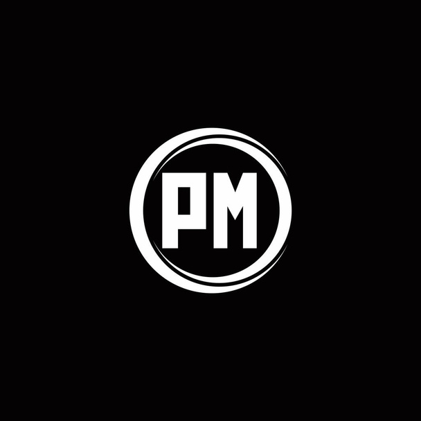 PM logo inicial letra monograma con círculo rebanada plantilla de diseño redondeado aislado en fondo negro - Vector, imagen