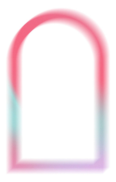 Grainy gradient arch shape. Abstract trendy Neon colorful vintage defocused geometric rainbow gate border shape isolated on white background. Unique textured pastel blue and pink noise vintage overlay - Foto, immagini
