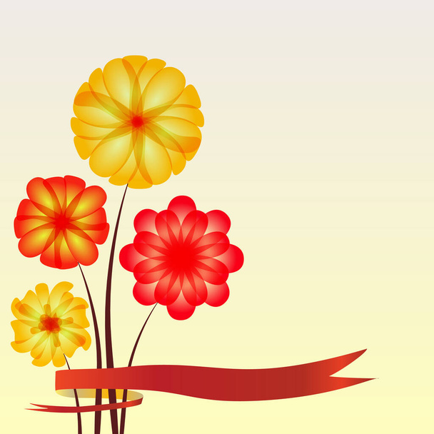 Fundo de primavera com flores e fita. Modelo de design abstrato bonito. Verão tempo jpeg ilustração, - Foto, Imagem