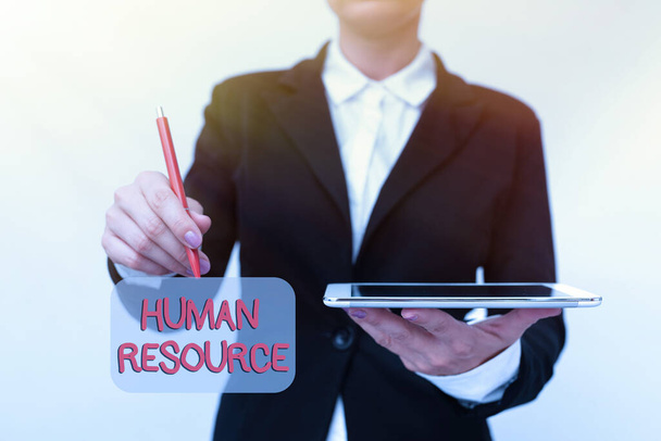Writing displaying text Human Resource. Business approach a critical department handling the staffing and employees concern Presenting New Technology Ideas Discussing Technological Improvement - Photo, Image