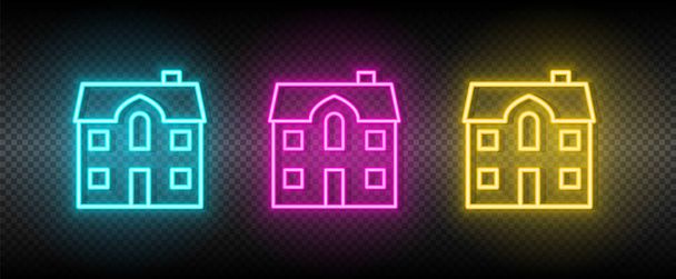 Real estate vector home, house. Illustration neon blue, yellow, red icon set. - Vector, Image