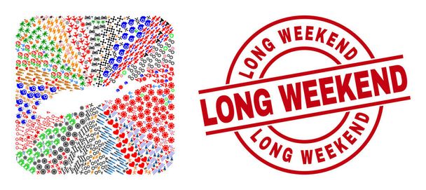 Long Weekend Stamp and Long Island Map Inverted Mosaic - Вектор,изображение