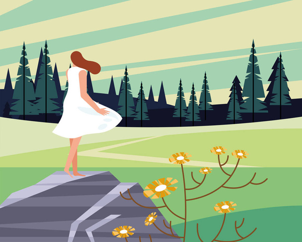 woman in landscape - Vector, Image