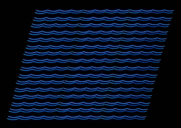 黒のヴィンテージブルーネオン波の背景 - 写真・画像
