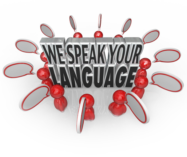 We Speak Your Language words surrounded by many people - Foto, Imagem