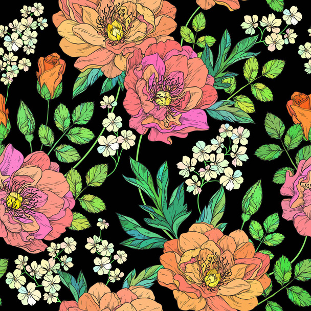 Beautiful seamless floral pattern. Flower illustration - Vector, Image