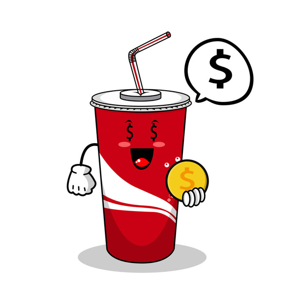Dibujos animados refresco cola mascota, vector ilustración de un lindo personaje de refresco mascota. Vector plano - Vector, imagen