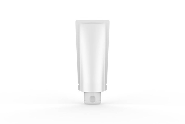 Maqueta de tubo de plástico en blanco para cosméticos con tapa aislada sobre fondo blanco. Puede ser utilizado para su diseño, publicidad, promoción y etc. ilustración 3d - Foto, Imagen