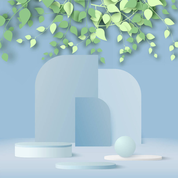 Fond abstrait avec des podiums 3D géométriques de couleur bleue. Illustration vectorielle - Vecteur, image