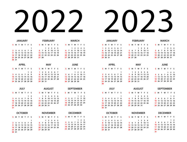 Calendar 2022, 2023 year - vector illustration. Week starts on Sunday. Calendar Set for 2022, 2023 years - Vector, Image