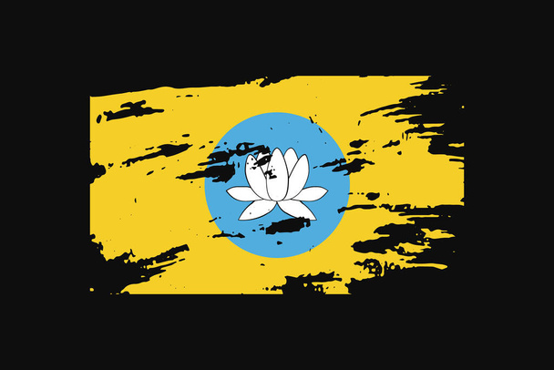 Flagge der Kalmückien im Grunge-Stil. Es wird T-Shirt-Grafiken, Druck, Poster und Hintergrund verwendet werden. - Vektor, Bild
