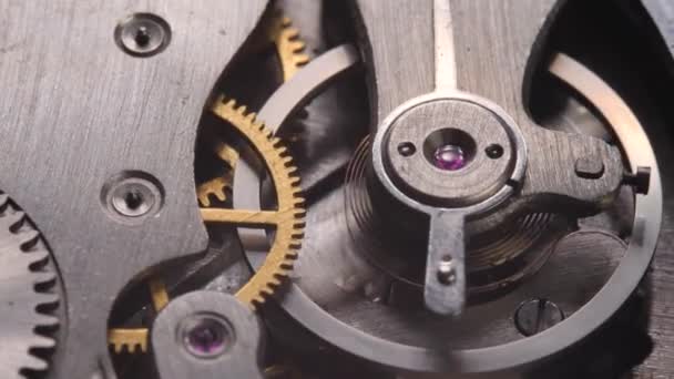 Vaihteet ja hammasrattaat pyörät toimii kellokoneisto vanha mekaaninen katsella - Materiaali, video